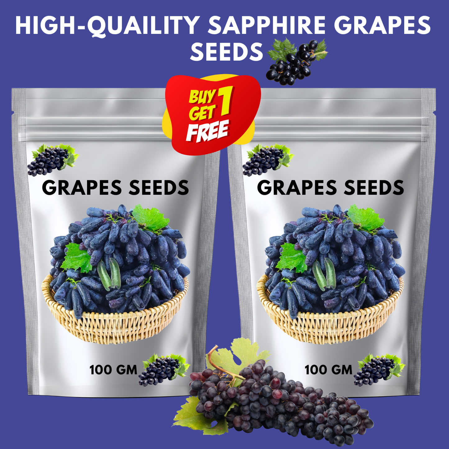 ✨last day 50% off 🍇 high-quaility sapphire grapes seeds🍇✨ 98% germination（high yield）🔥 buy 1 get 1 free! 🔥